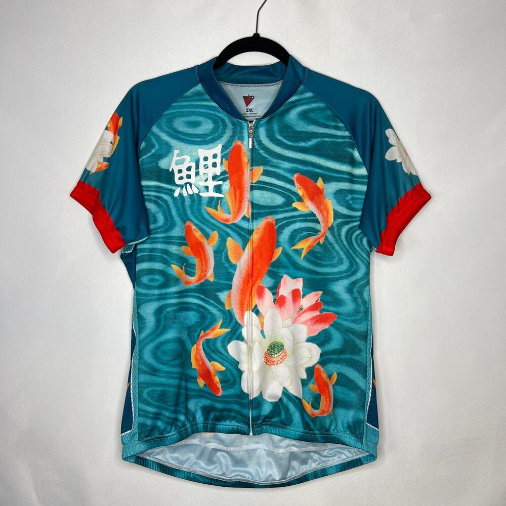 Retro Koi Fish Cycling Zip up Shirt Multicolor Size 2XL
